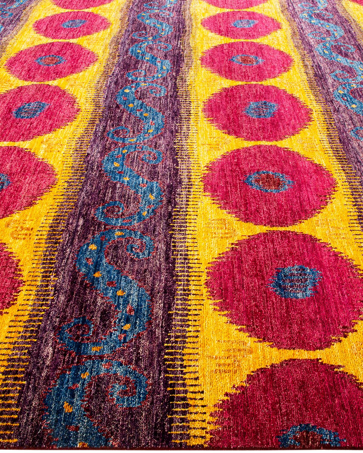 One-of-a-Kind Hand Knotted Checkered Modern Purple Area Rug In New Condition For Sale In Norwalk, CT