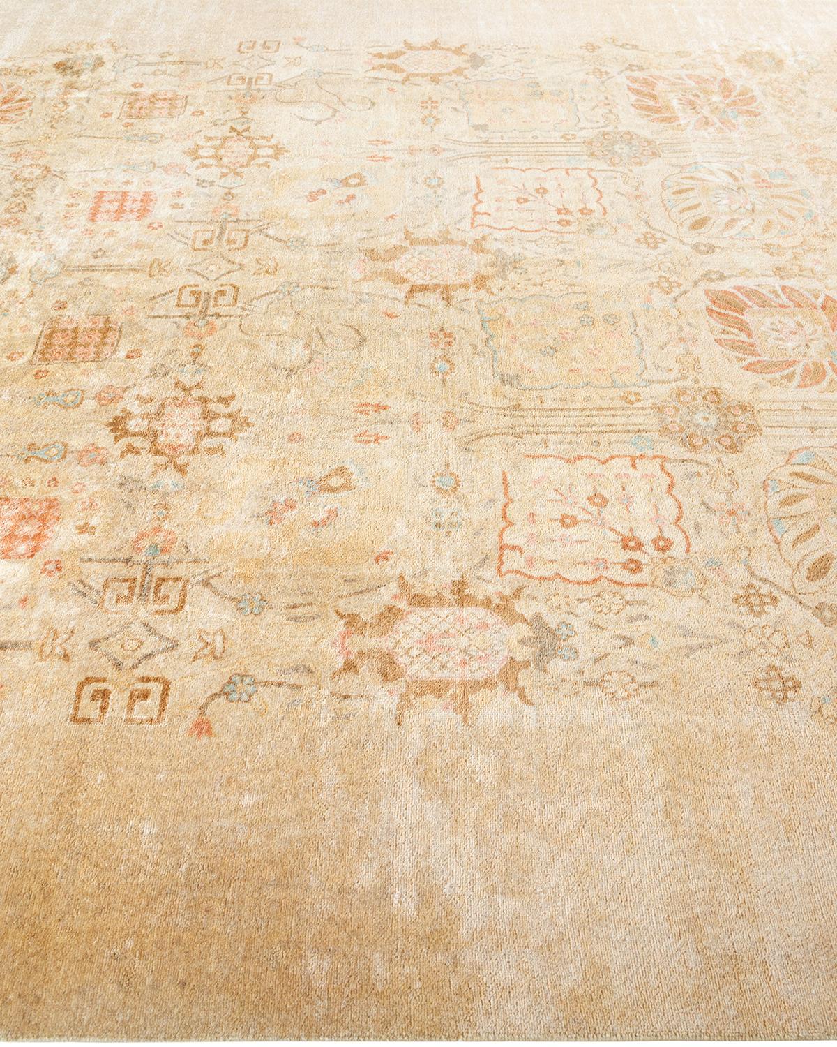One of a Kind Hand Knotted Contemporary Abstract Eclectic Ivory Area Rug In New Condition For Sale In Norwalk, CT