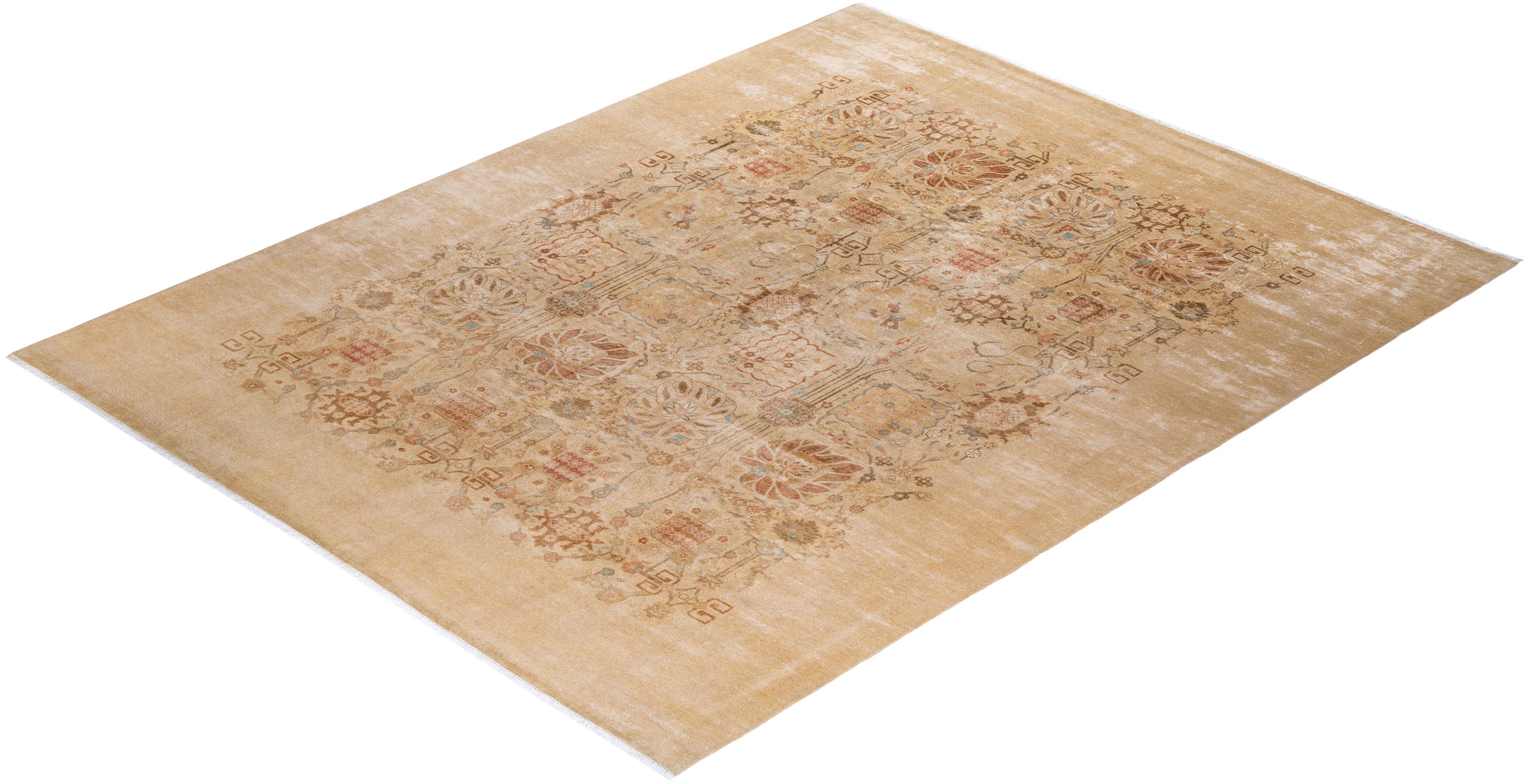 One of a Kind Hand Knotted Contemporary Abstract Eclectic Ivory Area Rug For Sale 3