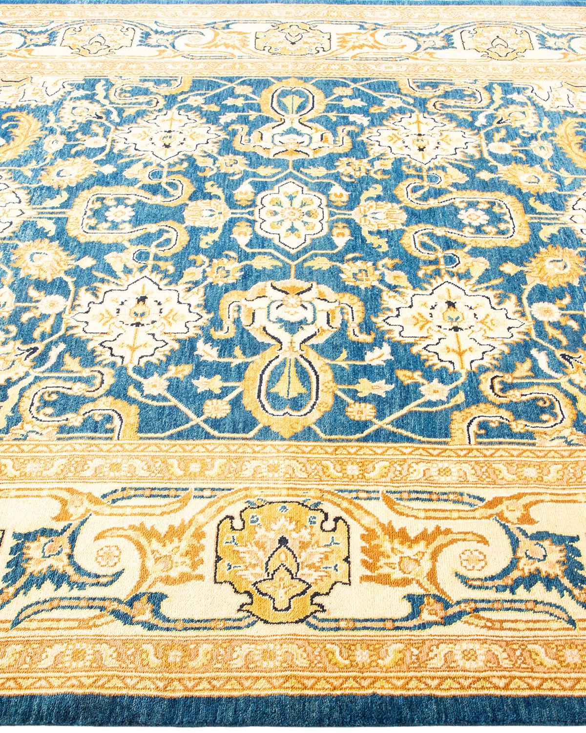 One-Of-A-Kind Hand Knotted Contemporary Eclectic Blue Area Rug In New Condition For Sale In Norwalk, CT