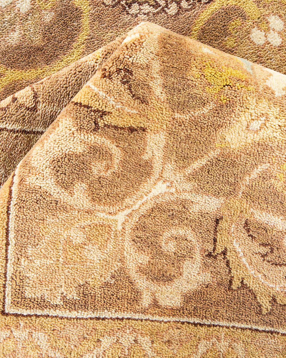 Alfombra urbana contemporánea ecléctica marrón anudada a mano, única en su clase 10' 1