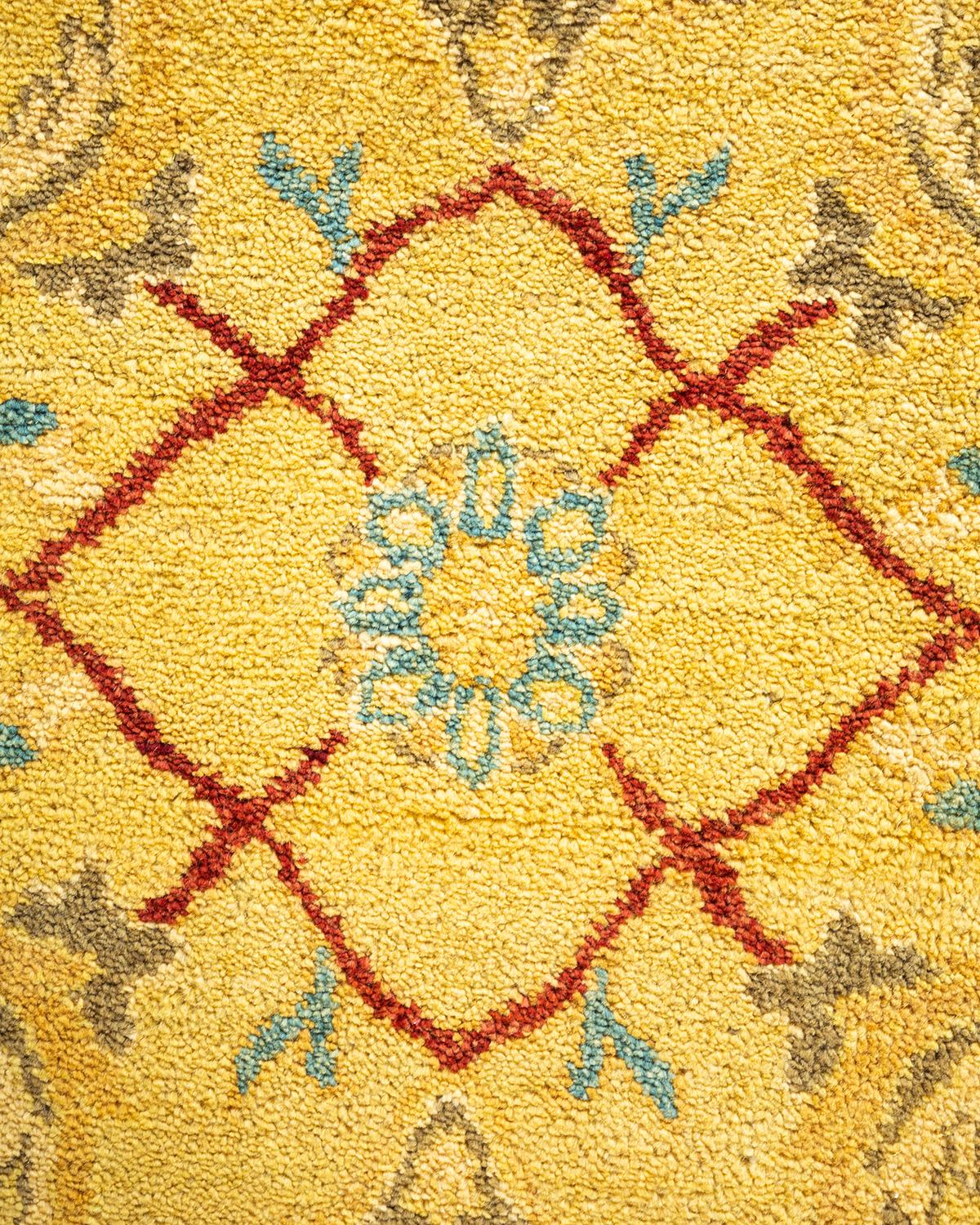 Pakistani One-Of-A-Kind Hand Knotted Contemporary Eclectic Green Area Rug For Sale