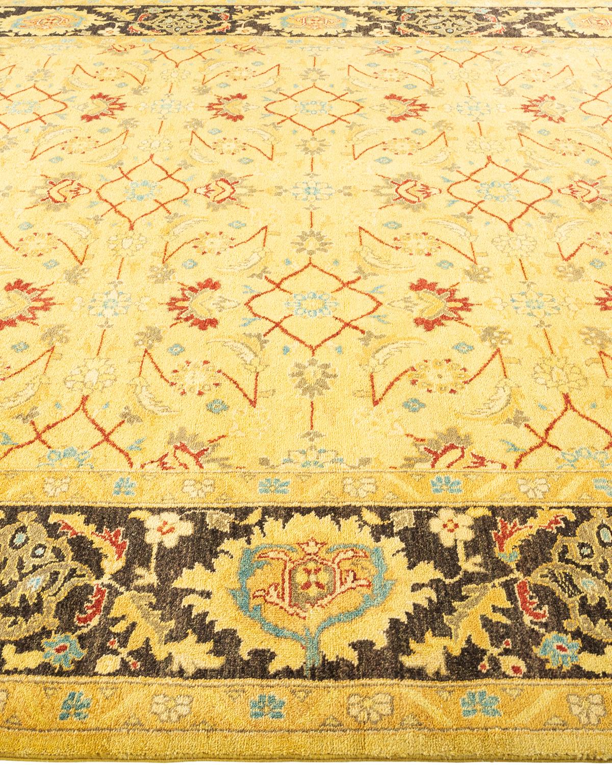 One-Of-A-Kind Hand Knotted Contemporary Eclectic Green Area Rug In New Condition For Sale In Norwalk, CT