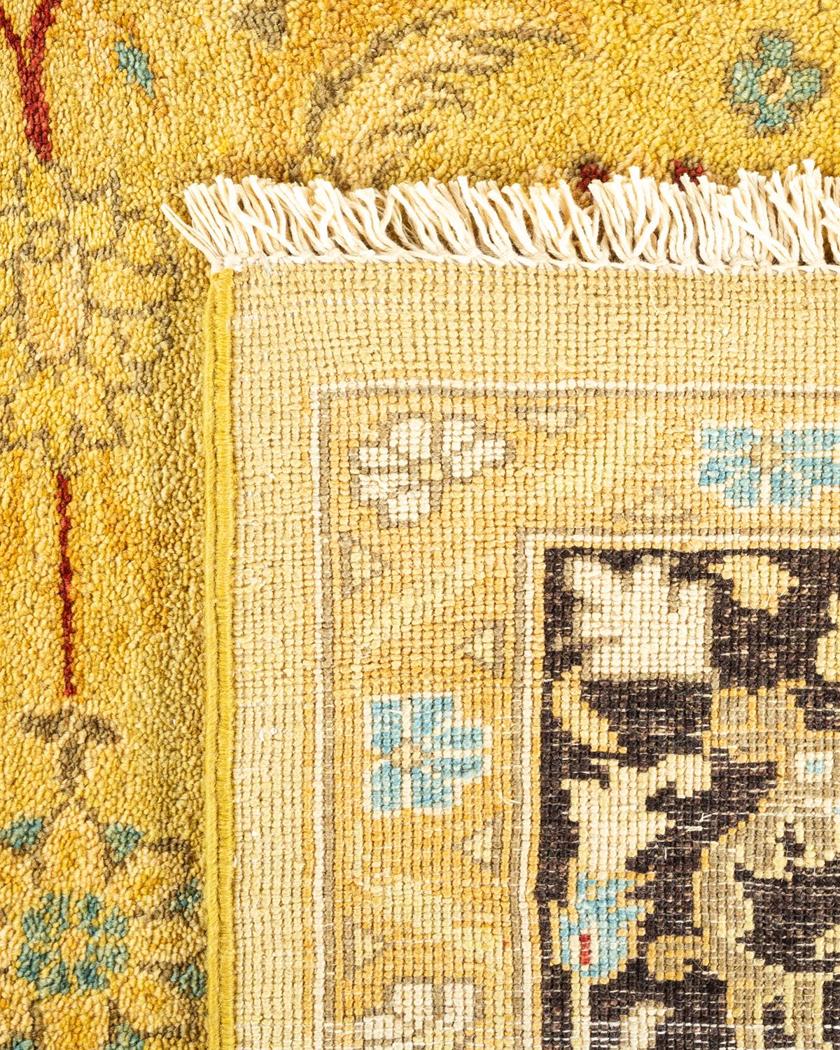 Wool One-Of-A-Kind Hand Knotted Contemporary Eclectic Green Area Rug For Sale