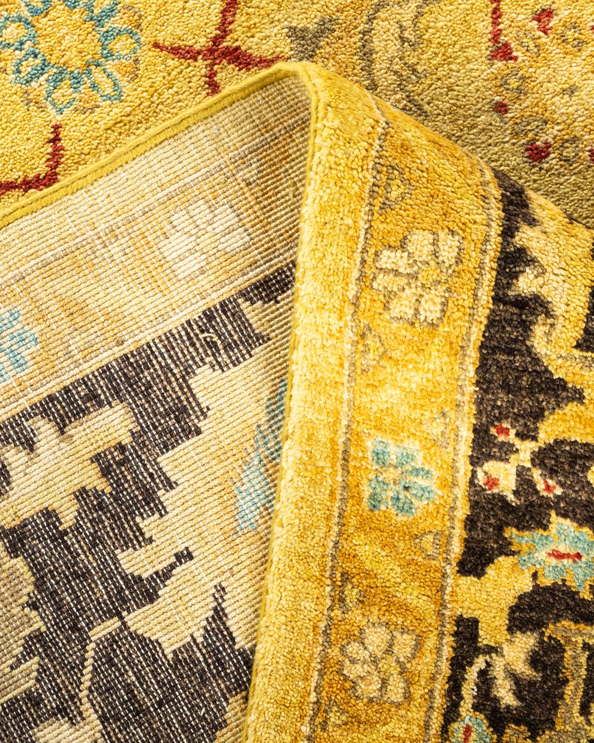 One-Of-A-Kind Hand Knotted Contemporary Eclectic Green Area Rug For Sale 1