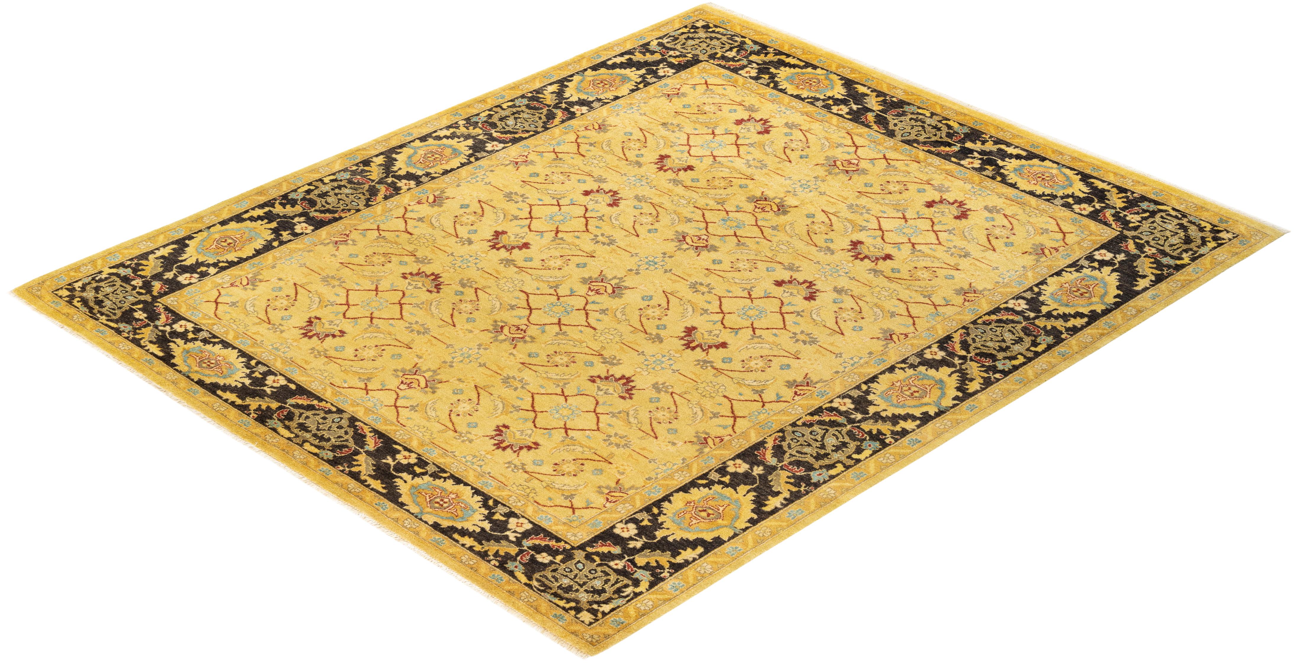 One-Of-A-Kind Hand Knotted Contemporary Eclectic Green Area Rug For Sale 3