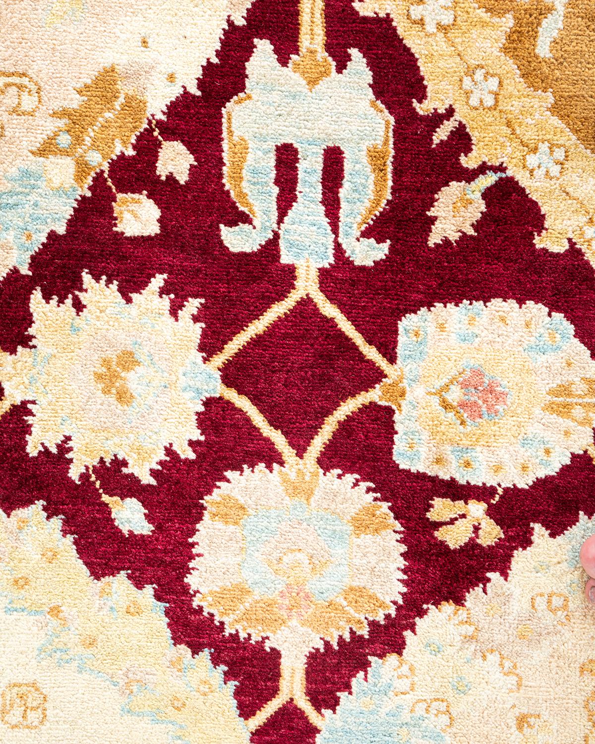 Pakistani One-of-a-Kind Hand Knotted Contemporary Eclectic Ivory Area Rug For Sale