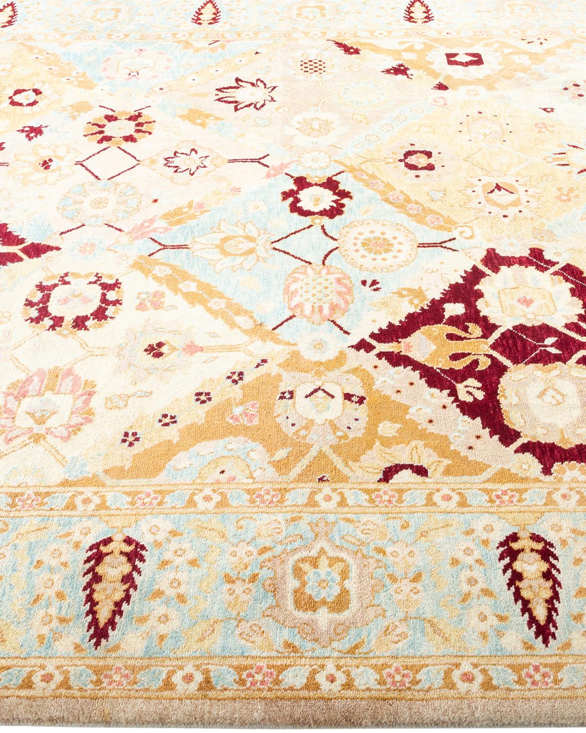 One-of-a-Kind Hand Knotted Contemporary Eclectic Ivory Area Rug In New Condition For Sale In Norwalk, CT