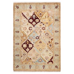 One-of-a-Kind Hand Knotted Contemporary Eclectic Ivory Area Rug