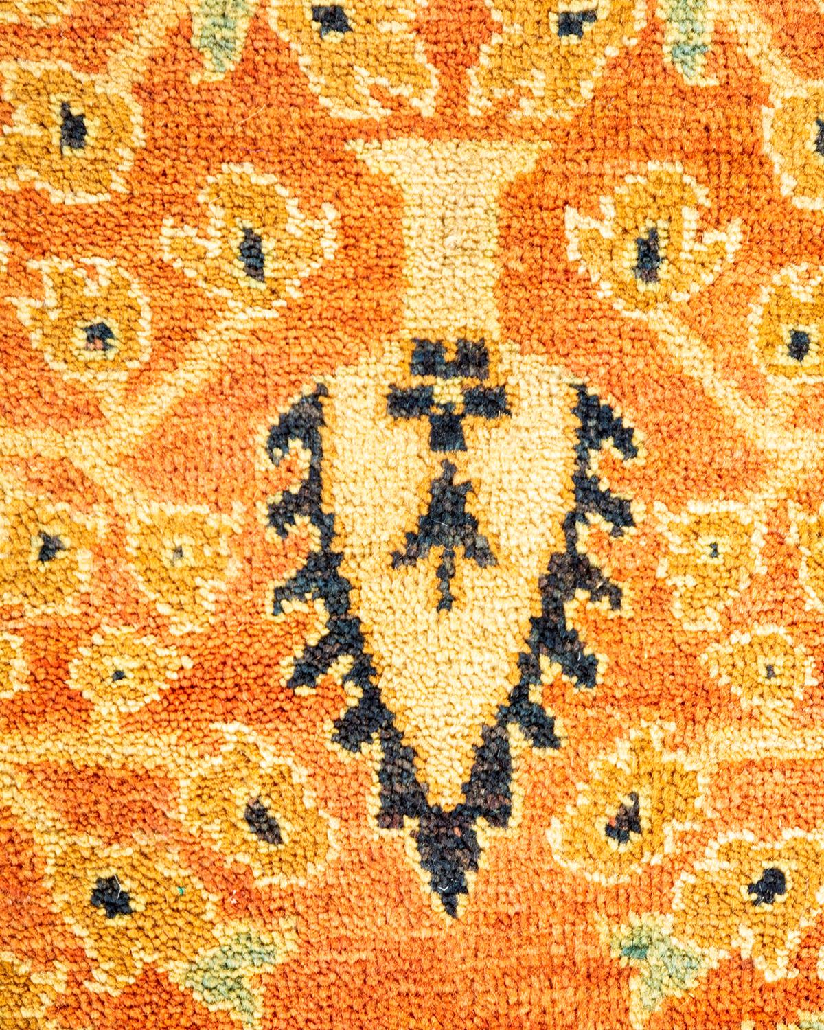 Pakistani One-of-a-kind Hand Knotted Contemporary Eclectic Orange Area Rug