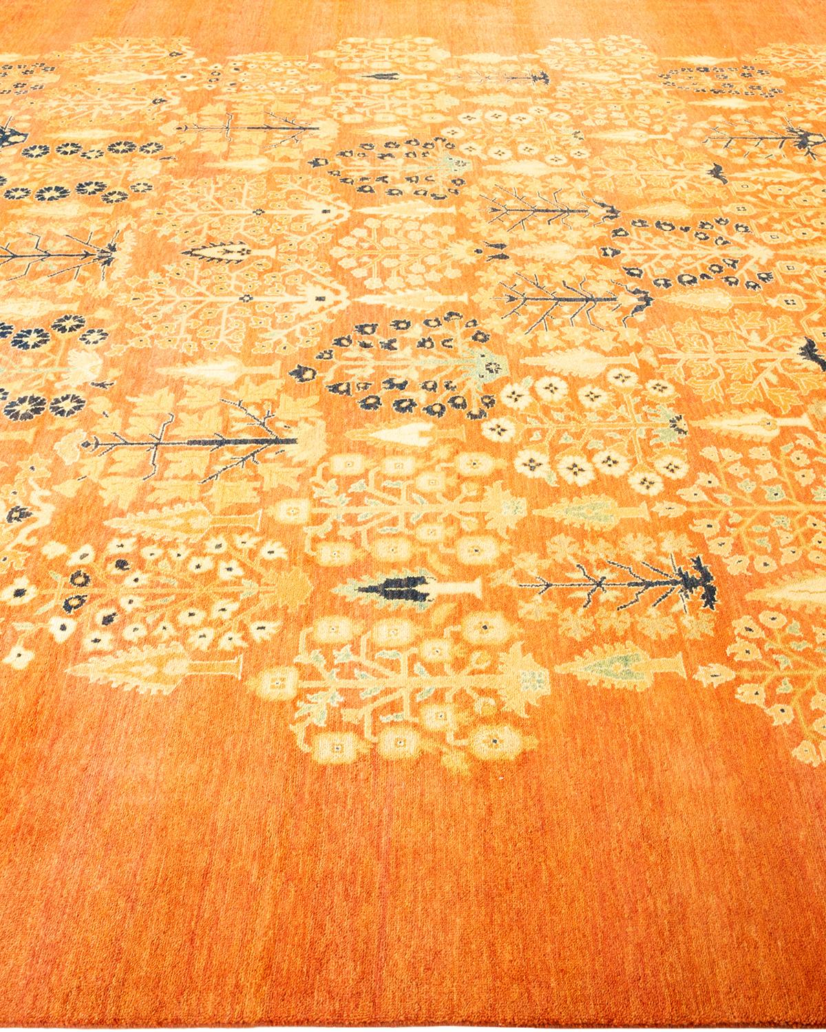 One-of-a-kind Hand Knotted Contemporary Eclectic Orange Area Rug