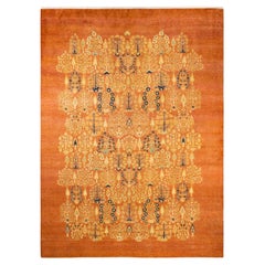 One-of-a-kind Hand Knotted Contemporary Eclectic Orange Area Rug"