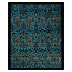 One of a Kind Hand Knotted Contemporary Floral Black Area Rug
