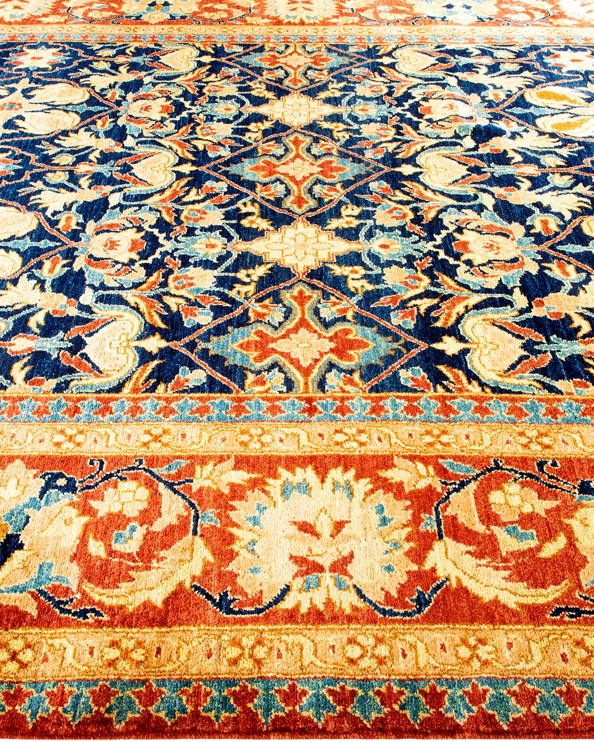 One of a Kind Hand Knotted Contemporary Floral Blue Area Rug In New Condition For Sale In Norwalk, CT