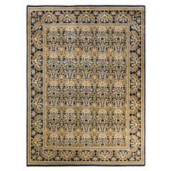 One of a Kind Hand Knotted Contemporary Floral Blue Area Rug