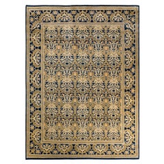 One of a Kind Hand Knotted Contemporary Floral Blue Area Rug
