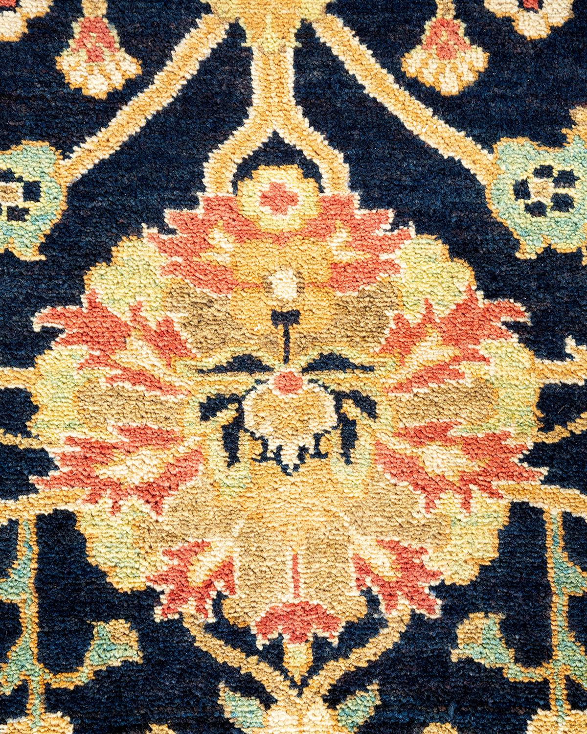 Pakistani One of a Kind Hand Knotted Contemporary Floral Eclectic Blue Area Rug For Sale