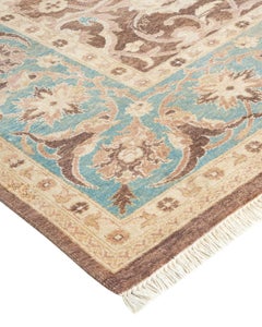 One of a Kind Hand Knotted Contemporary Floral Eclectic Brown Area Rug