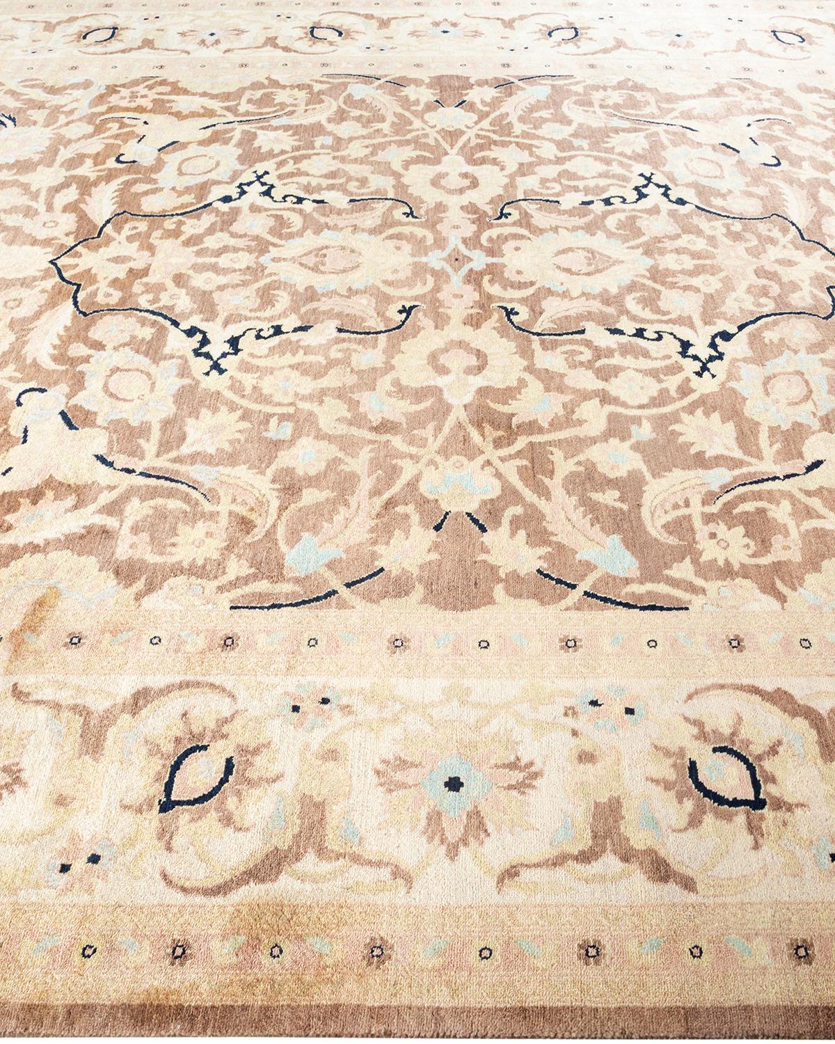 One of a Kind Hand Knotted Contemporary Floral Eclectic Brown Area Rug In New Condition For Sale In Norwalk, CT