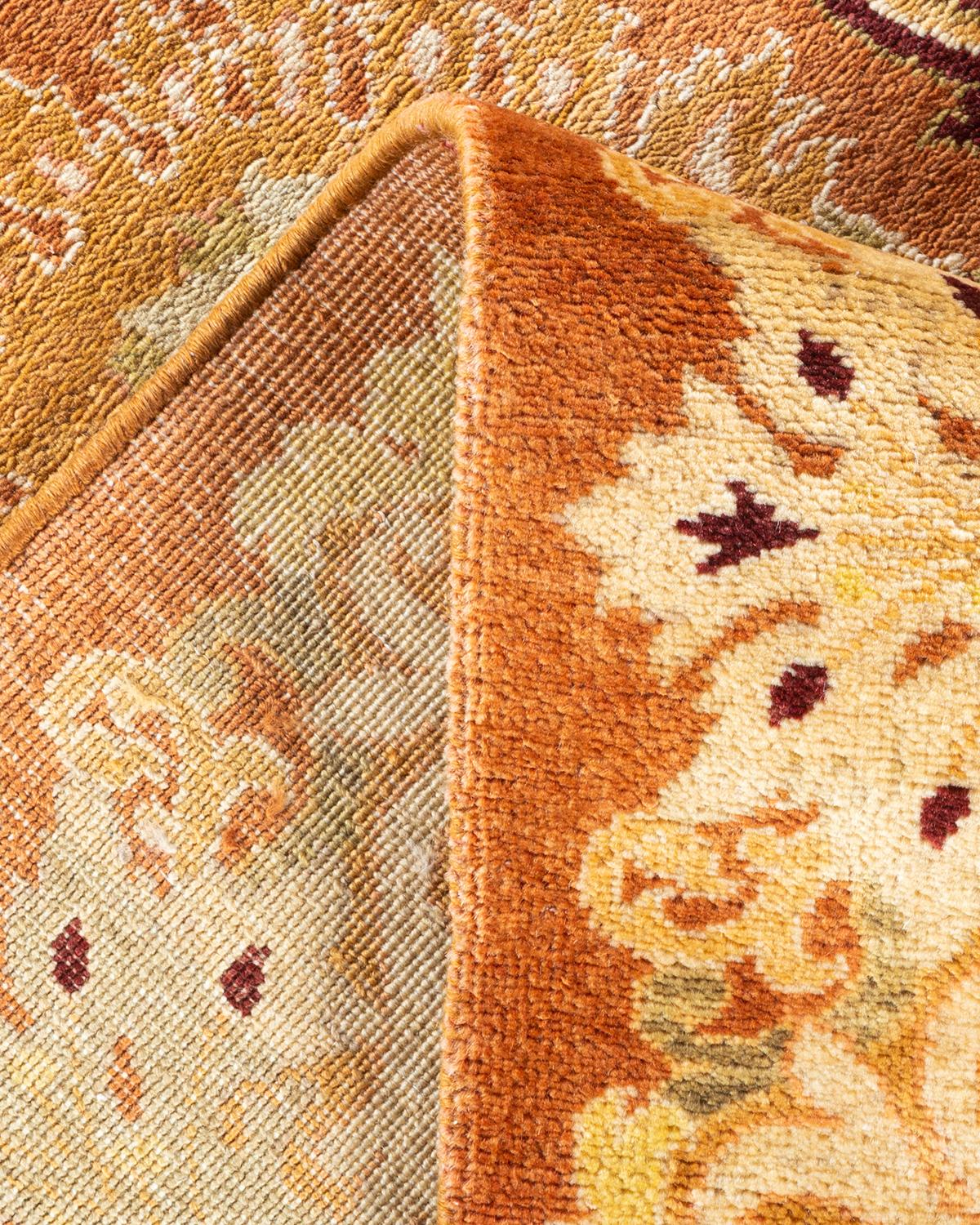 Einzigartiger handgeknpfter zeitgenssischer floraler eklektischer brauner Vorleger (Wolle) im Angebot
