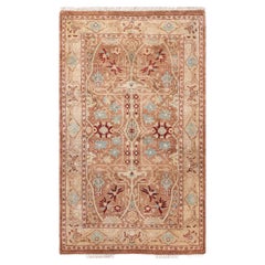 One of a Kind Hand Knotted Contemporary Floral Eclectic Brown Area Rug