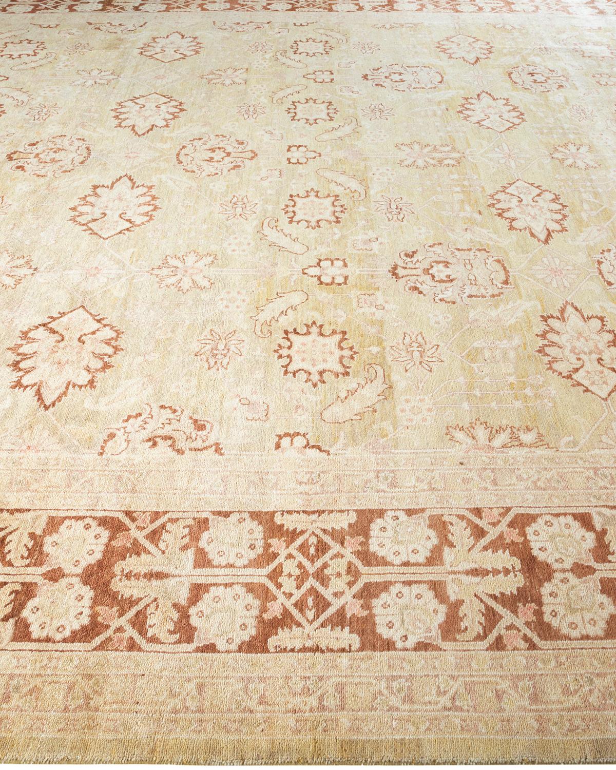 One of a Kind Hand Knotted Contemporary Floral Eclectic Ivory Area Rug In New Condition For Sale In Norwalk, CT