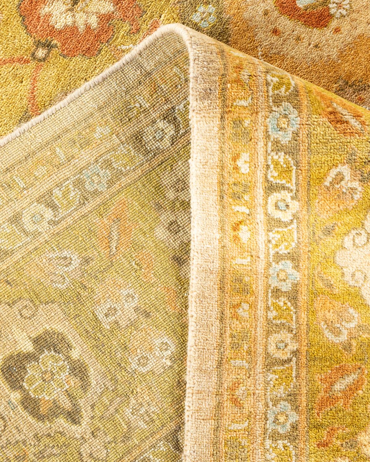 Einzigartiger, handgeknpfter, zeitgenssischer, eklektischer, elfenbeinfarbener Vorleger mit Blumenmuster (Wolle) im Angebot