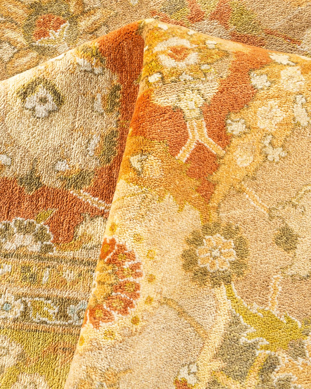 Einzigartiger, handgeknpfter, zeitgenssischer, eklektischer, elfenbeinfarbener Vorleger mit Blumenmuster im Angebot 1