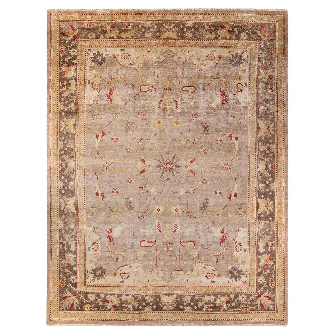 One of a Kind Hand Knotted Contemporary Floral Eclectic Ivory Area Rug