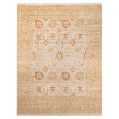 One of a Kind Hand Knotted Contemporary Floral Eclectic Ivory Area Rug 