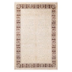 One of a Kind Hand Knotted Contemporary Floral Eclectic Ivory Area Rug