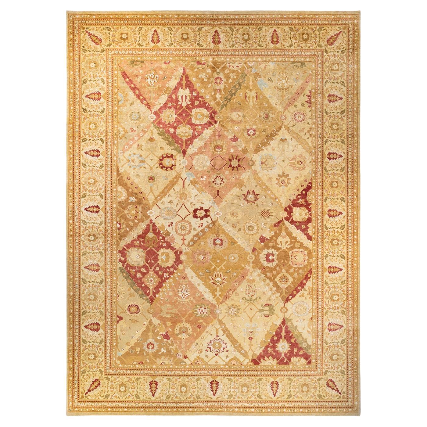 One of a Kind Hand Knotted Contemporary Floral Eclectic Ivory Area Rug