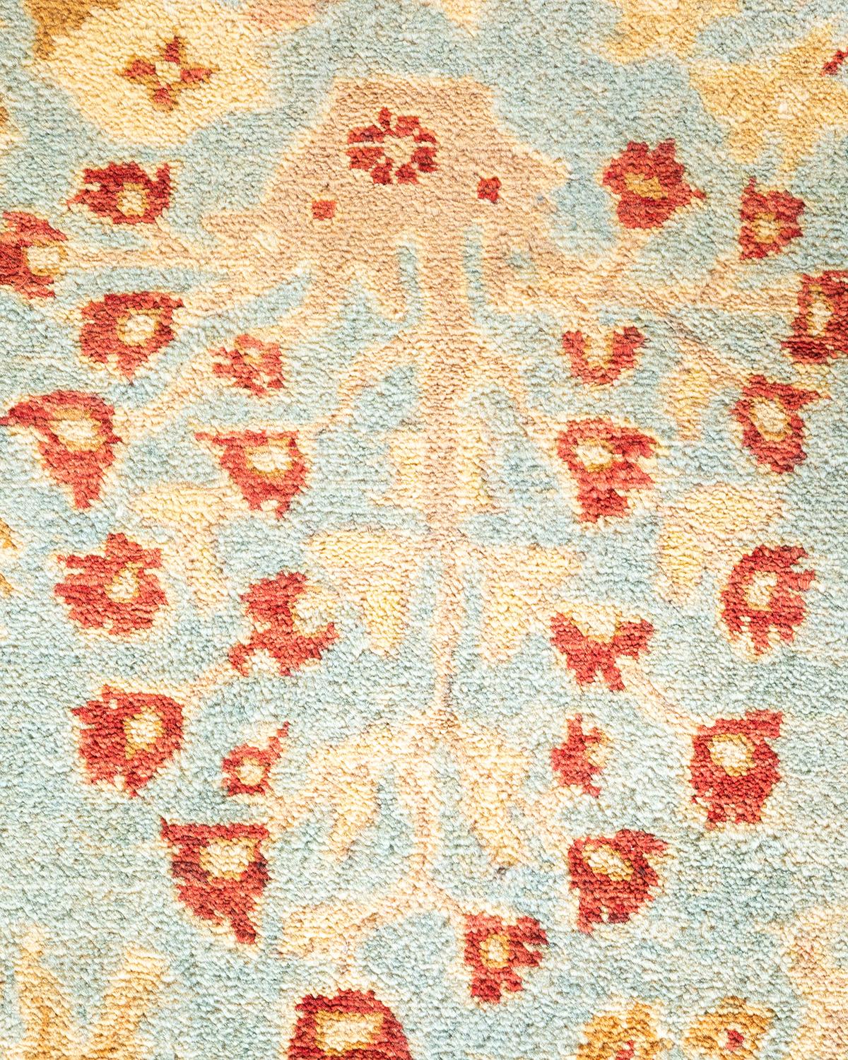 Pakistani One of a Kind Hand Knotted Contemporary Floral Eclectic Light Blue Area Rug  For Sale