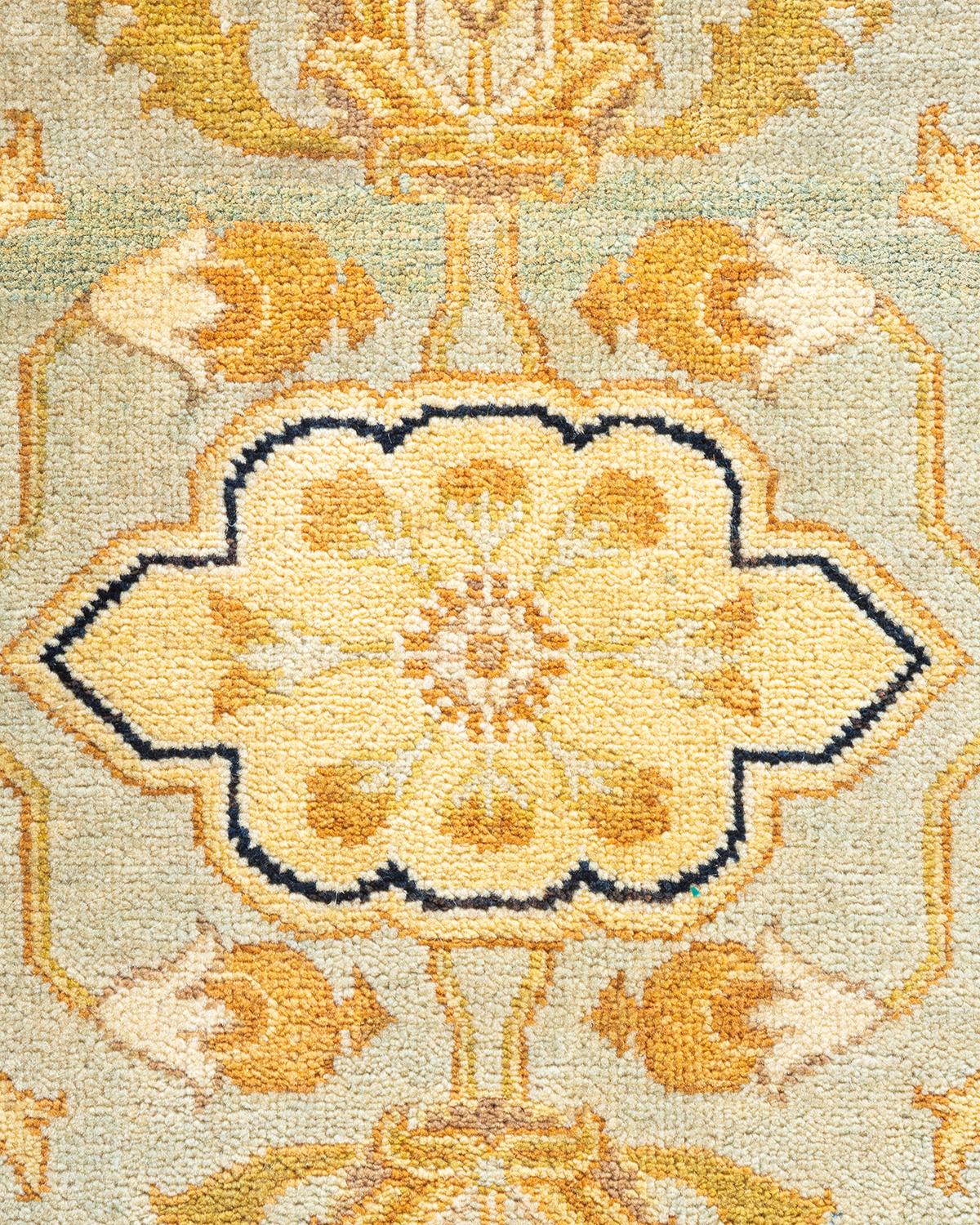 Alfombra única anudada a mano contemporánea floral ecléctica azul claro Pakistaní en venta