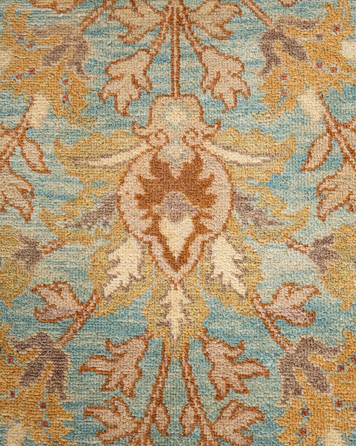 Alfombra única anudada a mano contemporánea floral ecléctica azul claro Pakistaní en venta