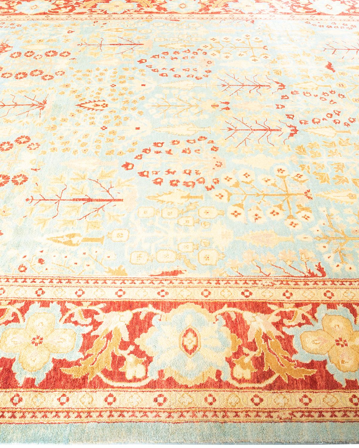 One of a Kind Hand Knotted Contemporary Floral Eclectic Light Blue Area Rug  In New Condition For Sale In Norwalk, CT