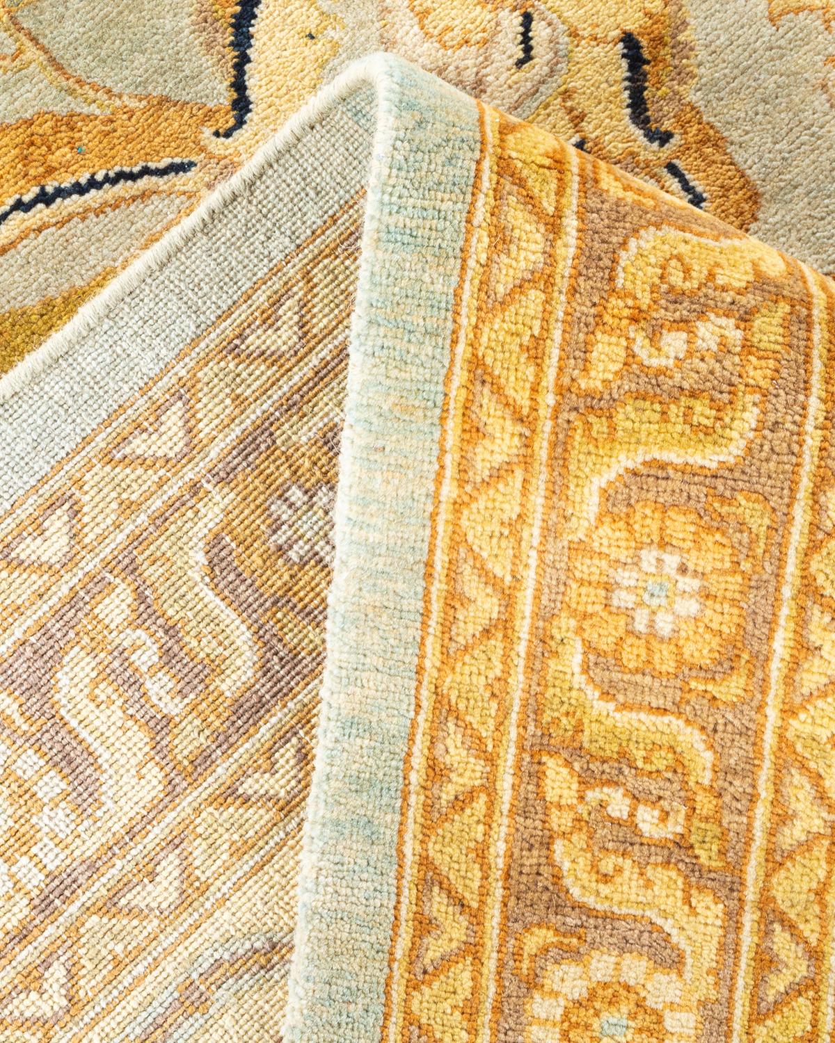Alfombra única anudada a mano contemporánea floral ecléctica azul claro Lana en venta