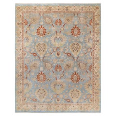 One of a Kind Hand Knotted Contemporary Floral Eclectic Light Blue Area Rug