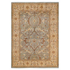 One of a Kind Hand Knotted Contemporary Floral Eclectic Light Blue Area Rug