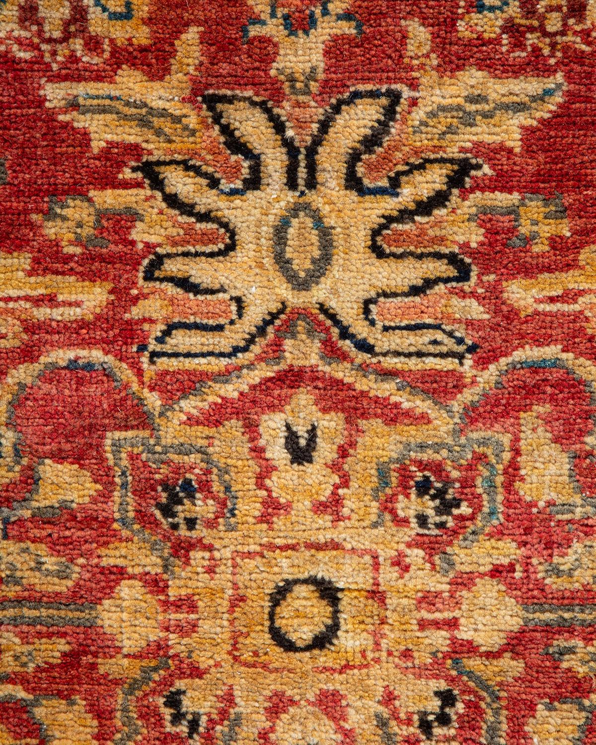 Pakistano Tappeto contemporaneo floreale eclettico arancione, unico nel suo genere, annodato a mano in vendita