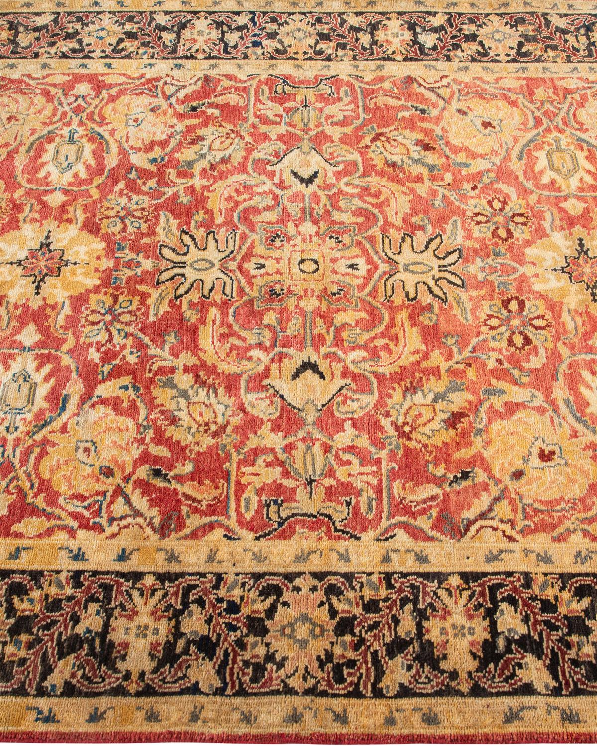Tappeto contemporaneo floreale eclettico arancione, unico nel suo genere, annodato a mano In condizioni Nuovo in vendita a Norwalk, CT