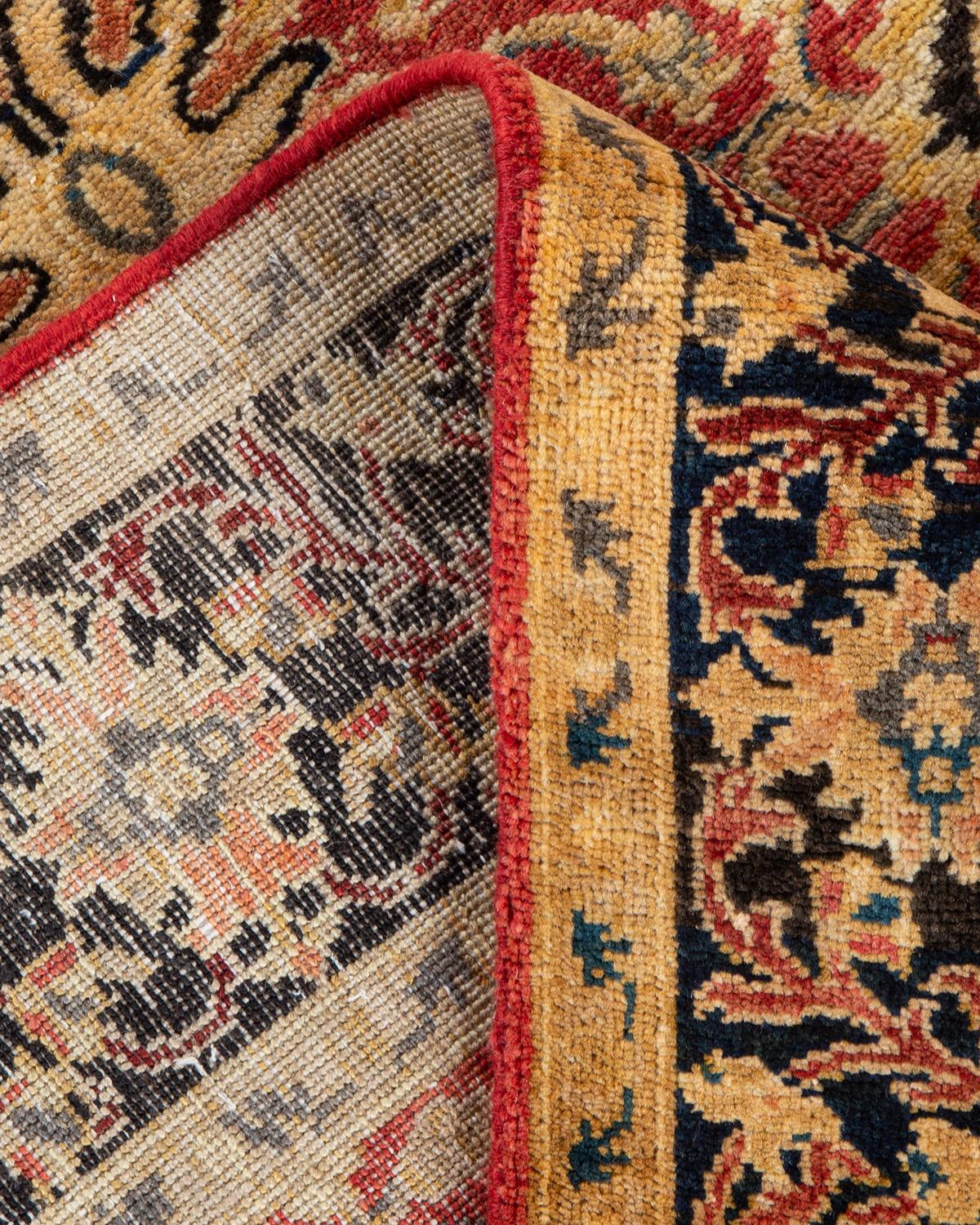 Lana Tappeto contemporaneo floreale eclettico arancione, unico nel suo genere, annodato a mano in vendita