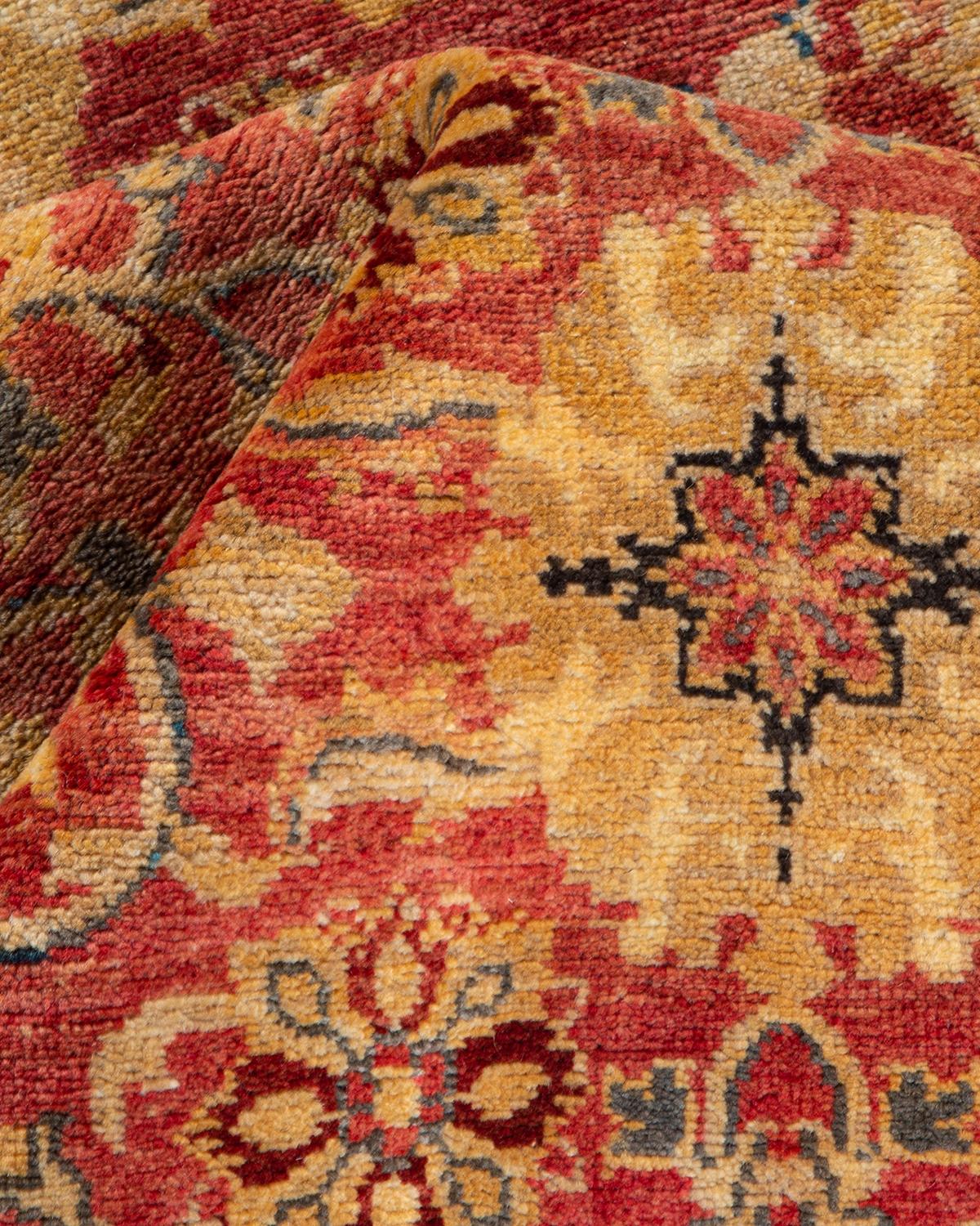 Tappeto contemporaneo floreale eclettico arancione, unico nel suo genere, annodato a mano in vendita 1