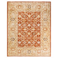 One of a Kind Hand Knotted Contemporary Floral Eclectic Orange Area Rug