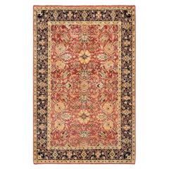 One of a Kind Hand Knotted Contemporary Floral Eclectic Orange Area Rug