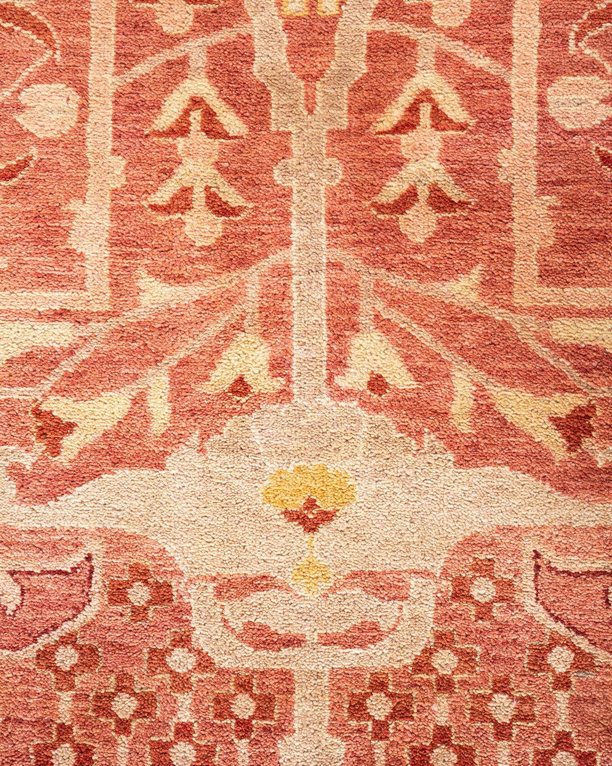 Pakistani One of a Kind Hand Knotted Contemporary Floral Eclectic Pink Area Rug For Sale