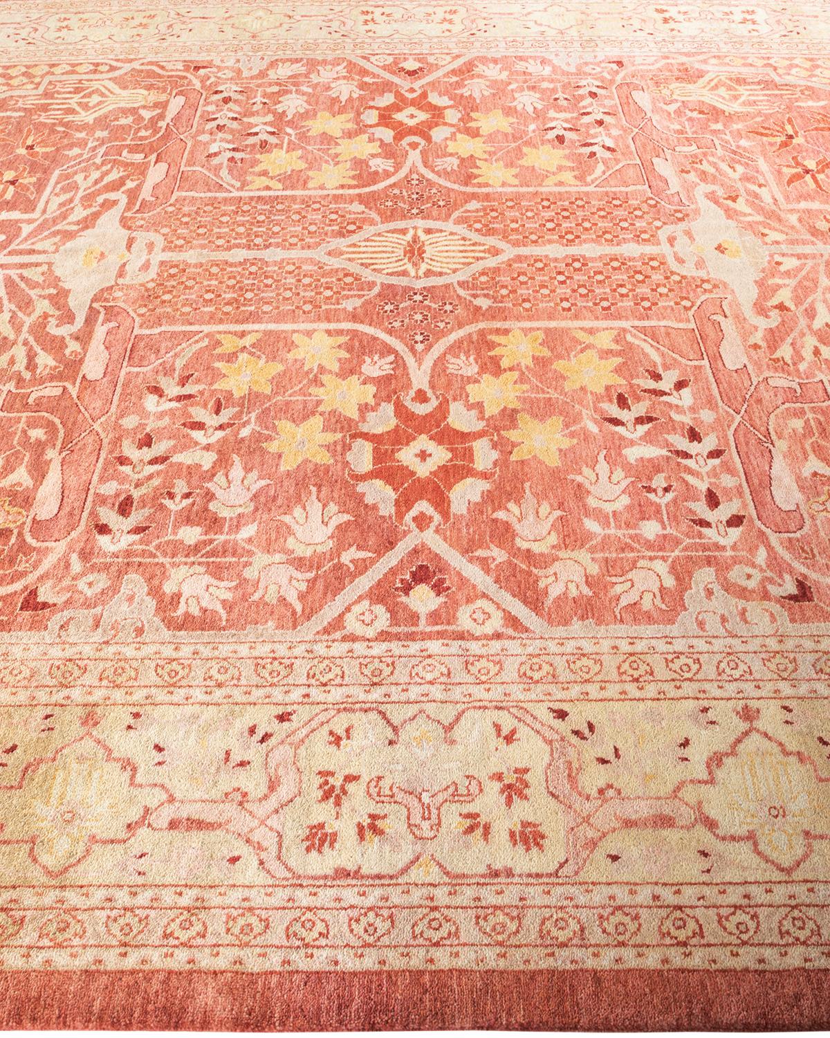 One of a Kind Hand Knotted Contemporary Floral Eclectic Pink Area Rug In New Condition For Sale In Norwalk, CT