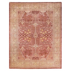 One of a Kind Hand Knotted Contemporary Floral Eclectic Pink Area Rug