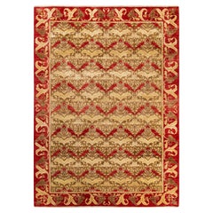 One of a Kind Hand Knotted Contemporary Floral Green Area Rug