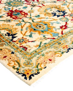 One of a Kind Hand Knotted Contemporary Floral Ivory Area Rug